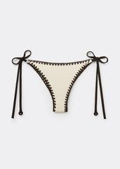 Brazilian String Swimsuit Bottom Bicolor Embroidery